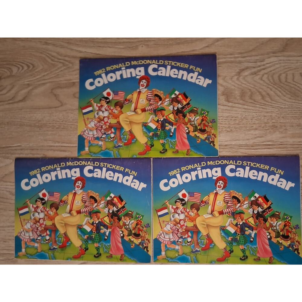 Lot Of 3 Vintage 1982 Ronald McDonald Coloring Calendar With All Stickers